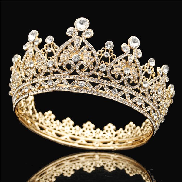 

vintage baroque bridal crown rhinestone gold tiaras and crowns round diadem bride hair jewelry wedding crown hair accessories, Golden;silver