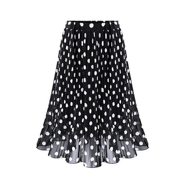 

skirt fashion womens skirt polka dot pleated high waist midi skirt flared skater swing holiday d4, Black
