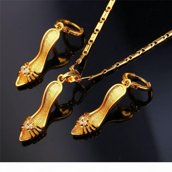 

новый новый высокий каблук обуви подвеска кристалл подарков для женщин партия подарков 18k real позолоченные ожерелье серьги комплект ювелир, Slivery;golden