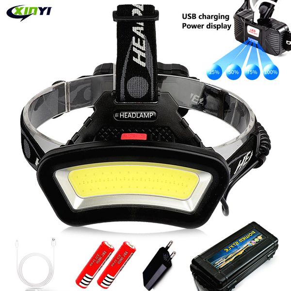 

headlamps 8000lm usb rechargeable led headlight 200m long lighting distance wide angle cob head lamp lantern for hike outdoor use 2*18650