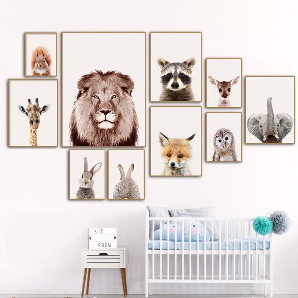 

nordic style zoo animal lion giraffe canvas painting wall art canvas poster print picture kids bedroom decoration