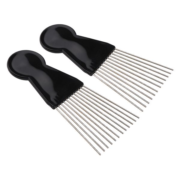 

2piece afro fan pick metal african american hair comb hairdressing styling tools, Silver
