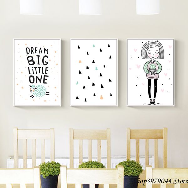 

dream big little one sheep nursery wall art canvas poster pink girl print painting nordic kids room decorative picture wall home