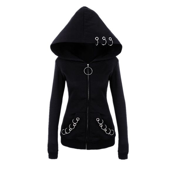 

2020 amazon european and american black kepeng long-sleeved loose hooded iron ring sweater