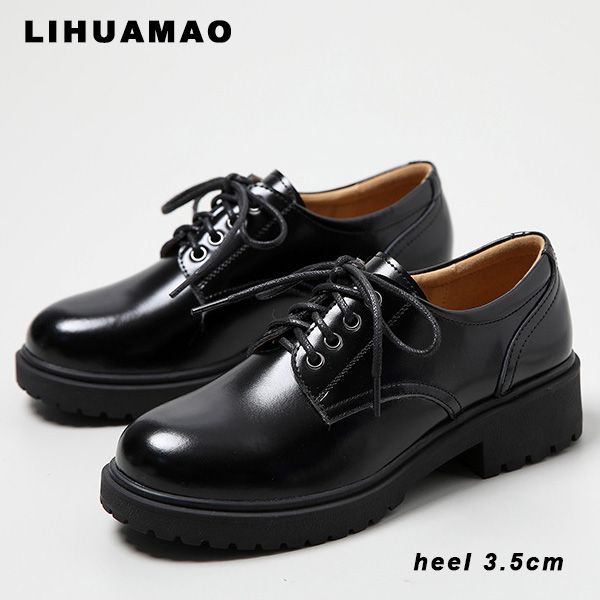 

lihuamao genuine leather oxford women flats dress dreby shoes lace up work party wedding outdoor walking shoes, Black