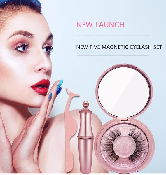 

no glue magnetic curl up long lasting comfortable false eyelashes non halo dyeing five piece make-up kit life like and natural