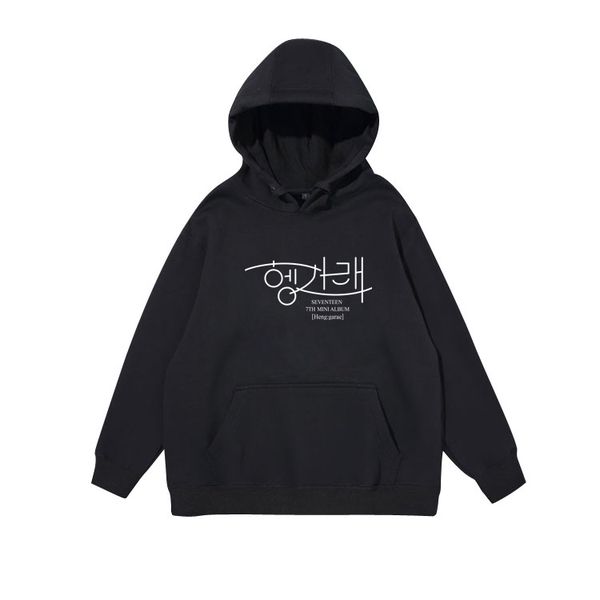 

new arrival kpop seventeen heng garae same printing hoodies fleece/thin pullover loose sweatshirt 4 colors, Black