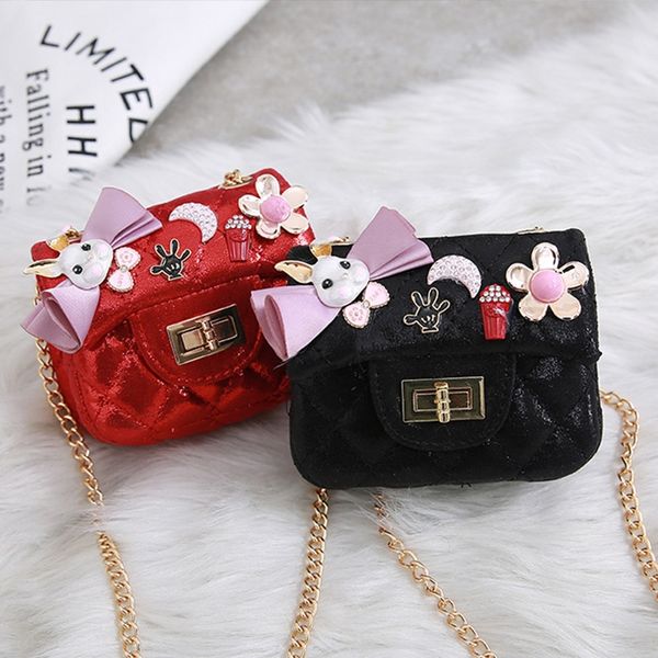 

cute little rabbit bow butterfly shoulder children's bag princess fan fashion lock diamond grid chain single shoulder diagonal bag