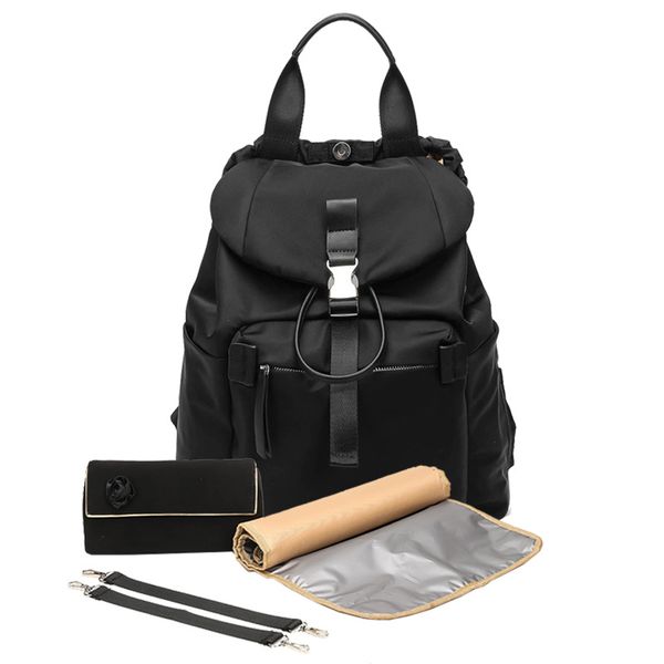 

fashion pu black diaper backpack for baby large capacity waterproof pockets diaper bag for mother travel stroller bag