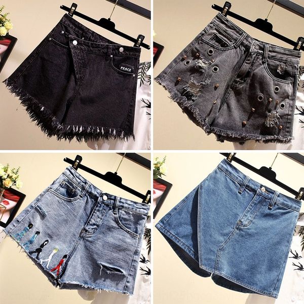 

large size and shorts and jeans women's shorts 2020 fat mm new jeans fashion slimming design feeling burrs wide leg pants, Blue