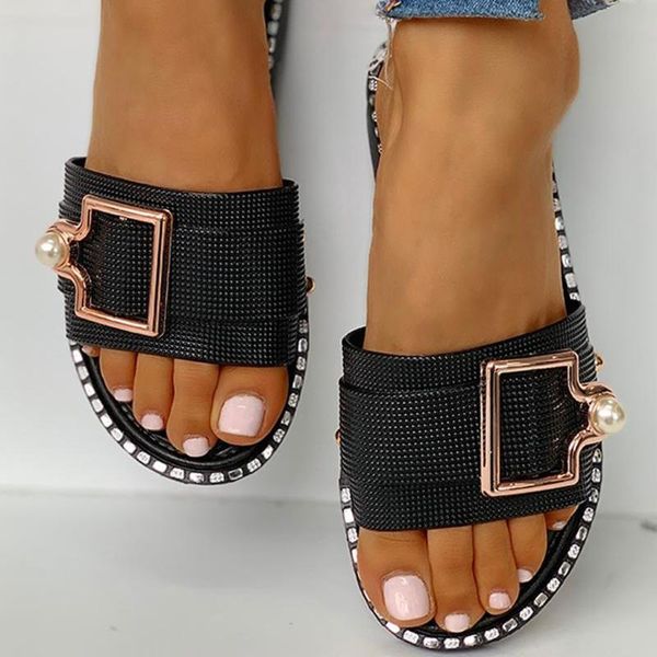 

2020 new women fashion beach slippers slides summer shoes flat crystal flat sandals outdoor female casual shoes zapatos mujer, Black