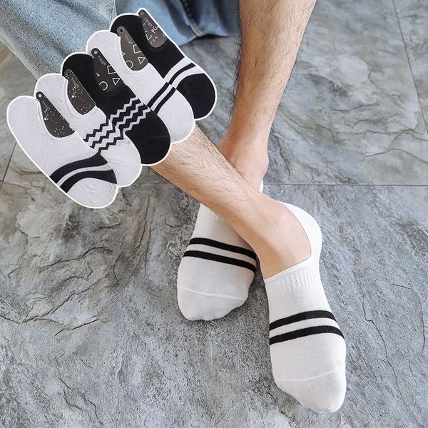 

raypg summer cotton korean style fashionable anti-falling two-bar striped personalized boat socks parallel bar boat socks casual sweat-absor, Black