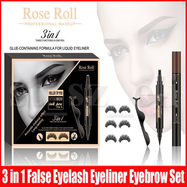 

3 pairs magnetic eyelashes false lashes + liquid eyeliner + tweezer eyebrow eye makeup set 3 in 1 magnet false eyelashes set