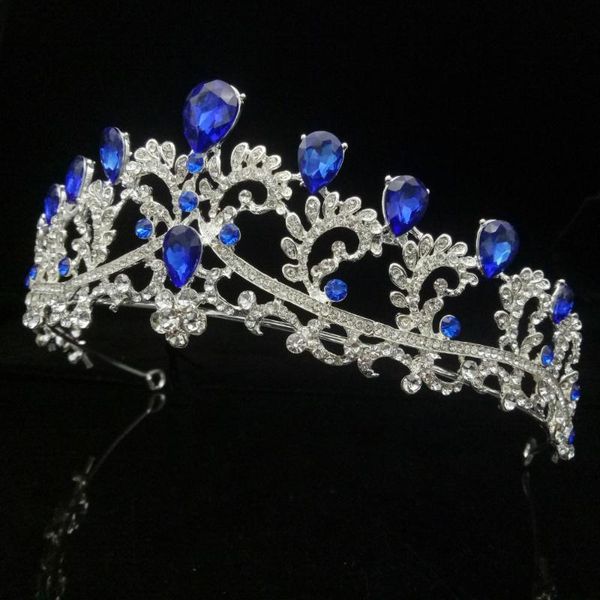 

vintage bride big tiaras and crowns wedding blue crystal headband women prom hair ornaments bridal hair jewelry accessories, Golden;silver