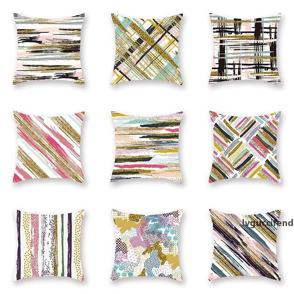 

watercolor geometry pattern pillowslips peach velvet golden color car pillowcase household sofa bed cushion cover new arrival 4sxb l1