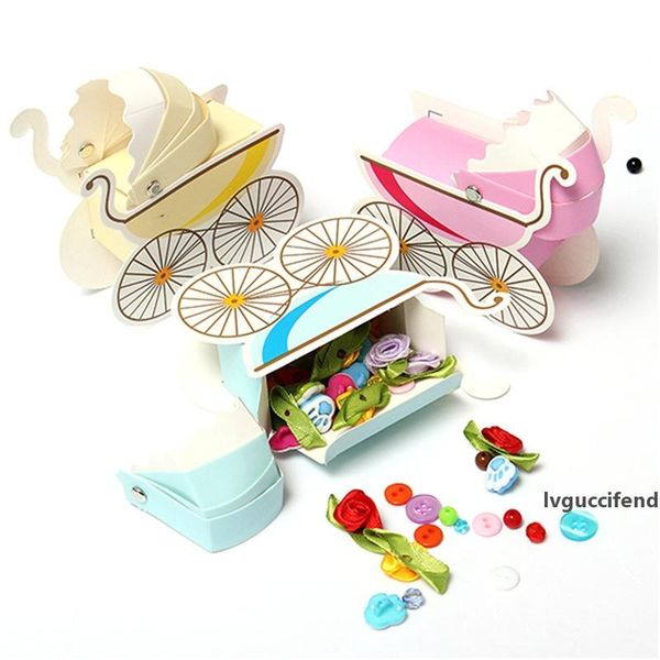 

baby carriage shape gift wrap lovely wedding event supply decoration pink blue baby shower baptism diy candy favors gift box