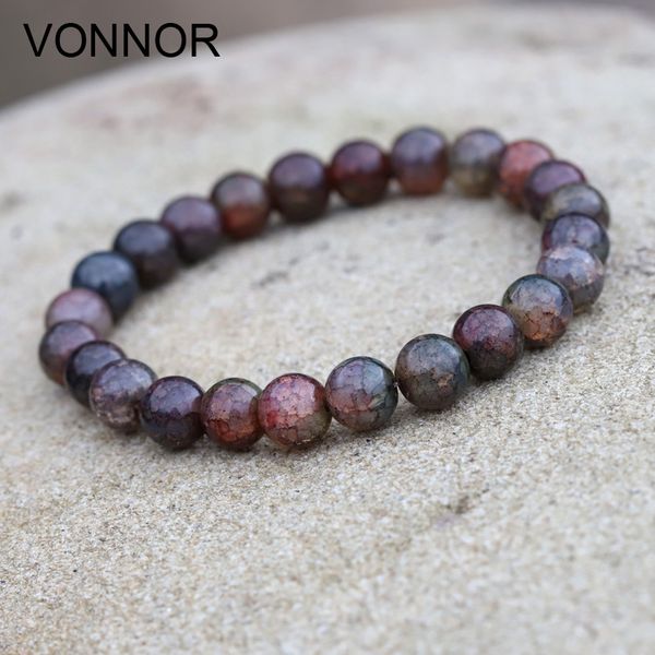 

multicolor bracelet men and women fashion jewelry 8mm glass beads crack strand bracelet birthday gift, Black