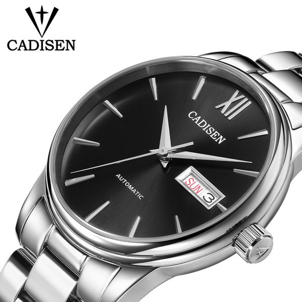 

cadisen 2020 men's mechanical watch stainless steel belt automatic mechanical watch 5atm sports waterproof, Slivery;brown