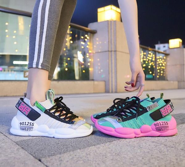 

New spring summer women shoes fashion lace up knit fashion color casual shoes girl chunky sneakers loafers
