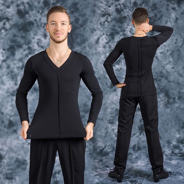 

v-neck latin dance black latina dance clothes men shirt male salsa practice costume stage performance shirts jl1133, Black;red