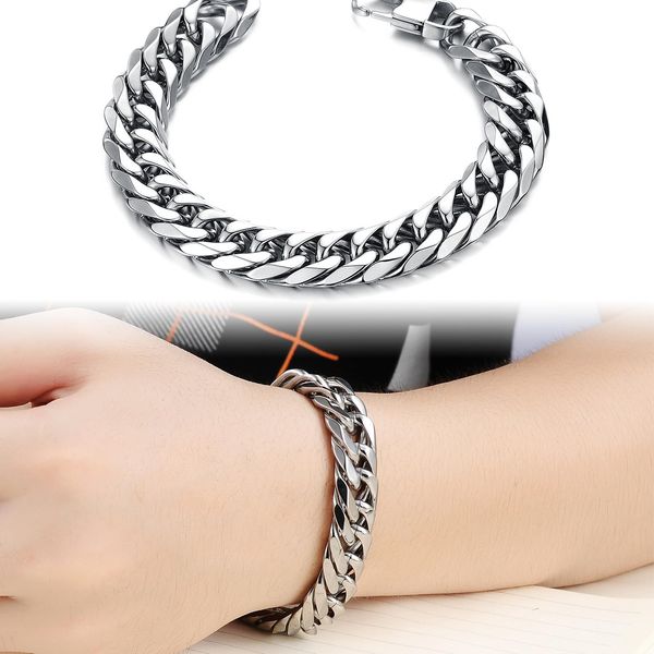 

selling simple temperament lobster clasp stainless steel men's bracelet cuba chain fashion charm jewelry wholesale ing, Black