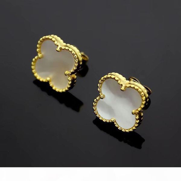 

f европа америка повелительница женщин brass vintage single motif многоцветный gemstone четыре листа цветка 18k золото серьги стержня 1 .4cm, Golden;silver