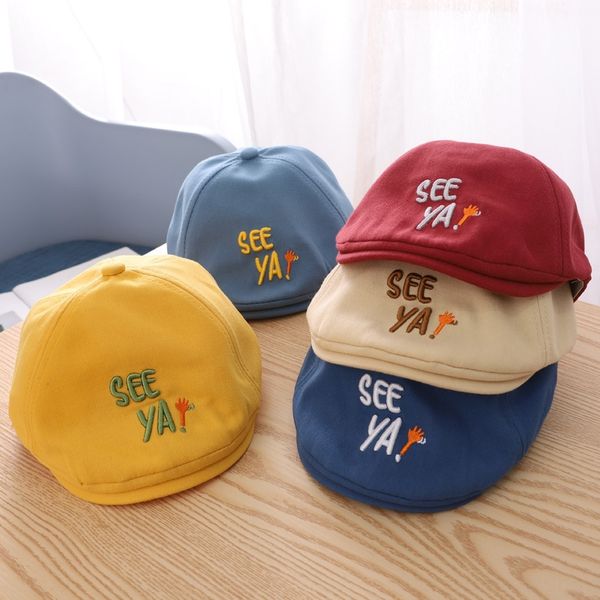 

2020 children's new korean style forward painter's hat embroidered painter's hat beret letter beret, Blue;gray