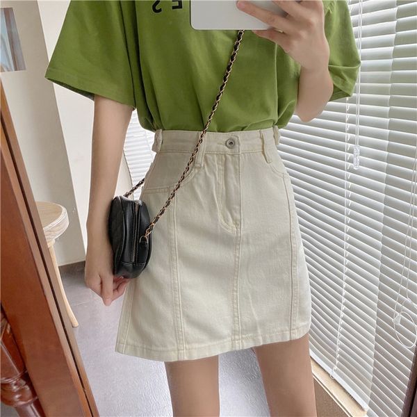 

korean style a- line denim high waist slimming a- line women's 2020 new loose all-match denim skirt hip-covered skirt, Black