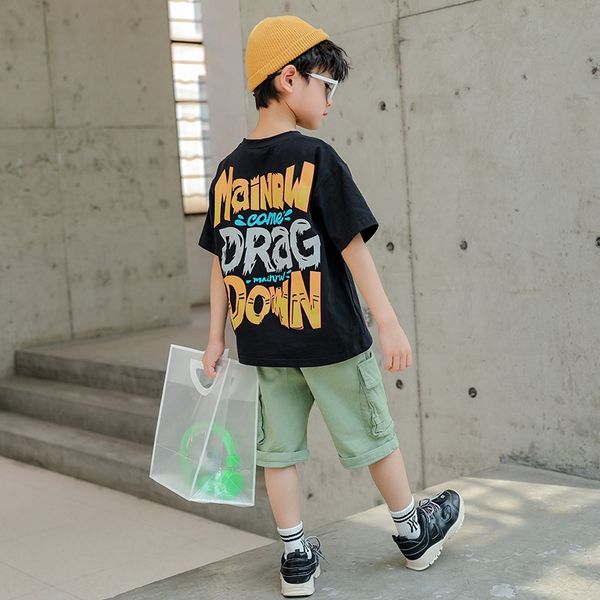 

p156d 2020 new boyssuit short-sleeved trendy boys 110~160 size 2020 new pants pantst-shirt casual pantsboyssuit casual pants short-sleeved t