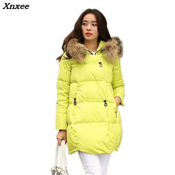 

winter women coat jacket hooded casual loose long sleeve fur collar parkas female warm outerwear with pockets plus size xnxee, Black