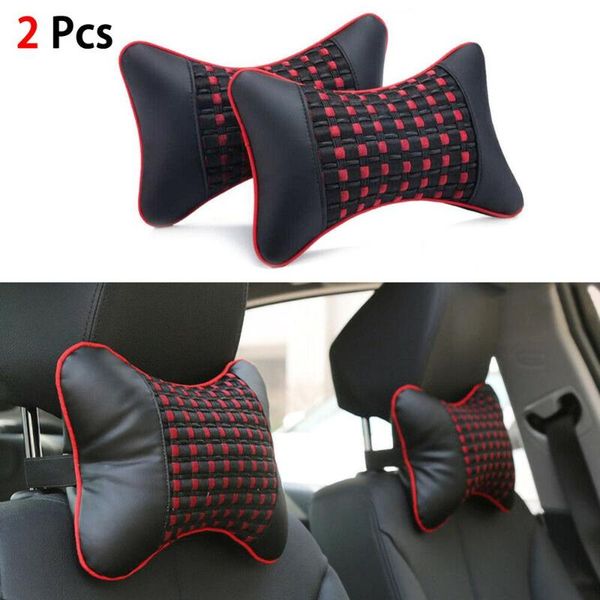 

1 pair black car seat head neck rest cushions headrest pu leather travel pillows