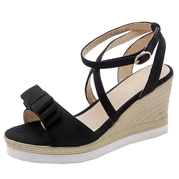 

doratasia sweet girl butterfly knot flock sandals 2020 casual party sandals women platform ankle strap high wedges shoes woman cs04, Black