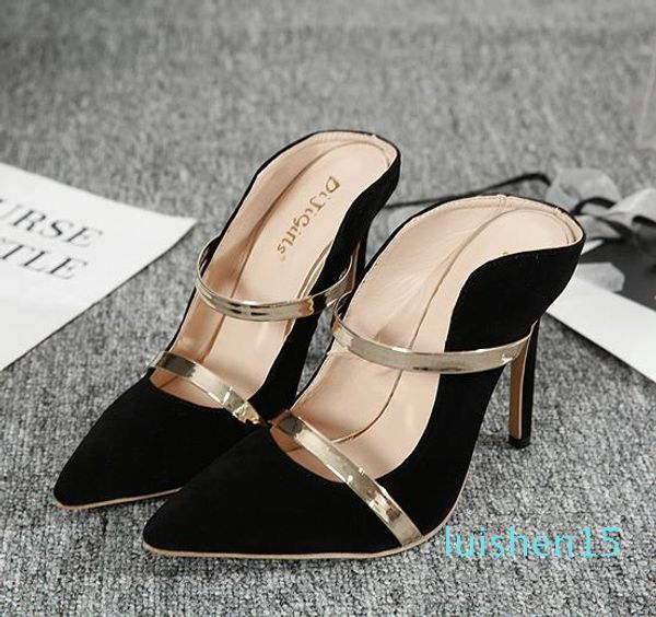 

new designer high heel shoes slipper gold strappy patchwork pointed pumps size 35 to 40 c06 l15, Black