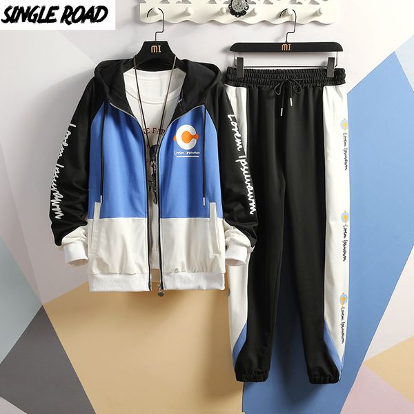 

singleroad men's fashion sportswear japanese streetwear 2020 patchwork hoodies side striped pants hip hop casual clothes for men, Gray
