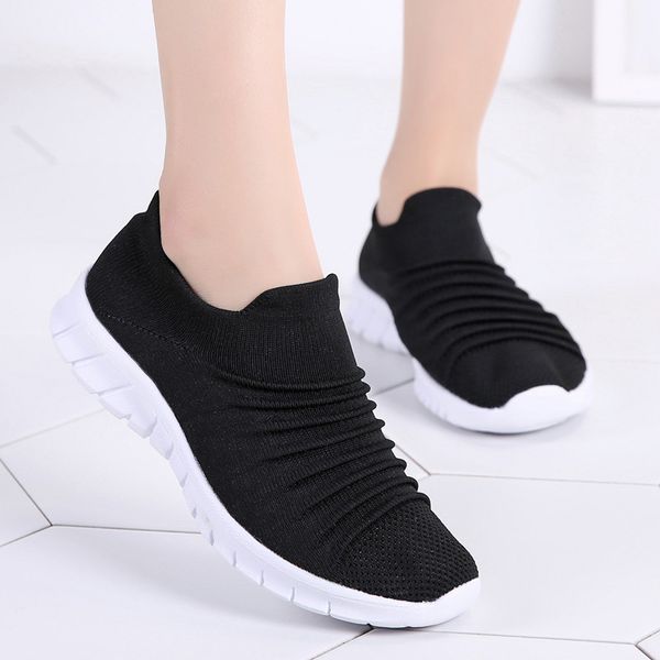 

sneakers women flats shoes summer breathable flying weaving casual shoes woman slip-on creepers moccasins ladies, Black