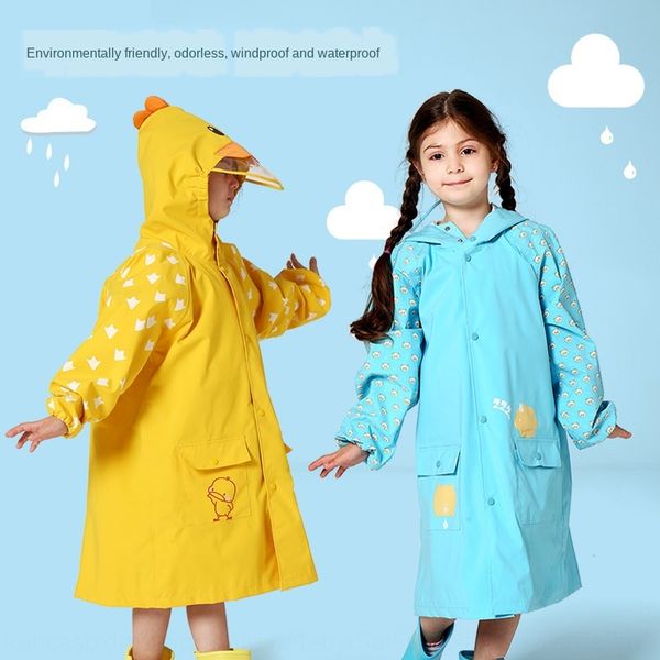 

j1hea children's raincoat bag cloak zipper big brim cartoon with schoolbag thickened poncho zipper button for primary school students b