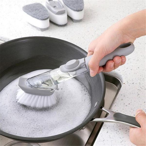 

kitchen cleaning brush scrubber washing dish bowl with refill liquid soap replaceable sponge kitchen pot cleaner