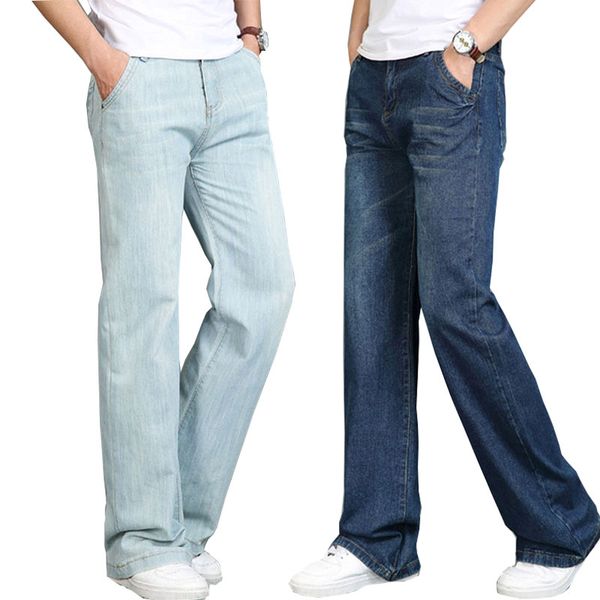 

jeans men 2020 new large size flare pants men's straight jeans wide legs big legs loose pants flare size 27-35, Blue