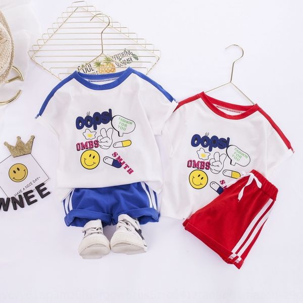

1e7un small and medium-sized children's clothes summer casual baby color matching smiling face sportswear sportswear doll sports suit s