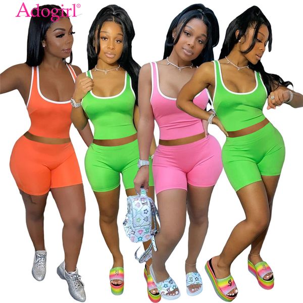 

adogirl fashion solid color vest shorts suit women sportswear casual two piece set jogger tracksuit home outfits, Black;white