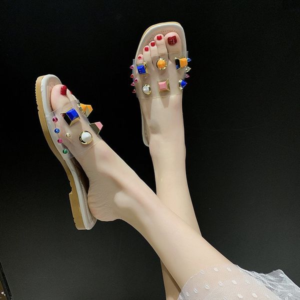 

slippers women 2020 summer transparent shoes woman sandals designer high heel beach leisure slides open toe plus size ladies, Black