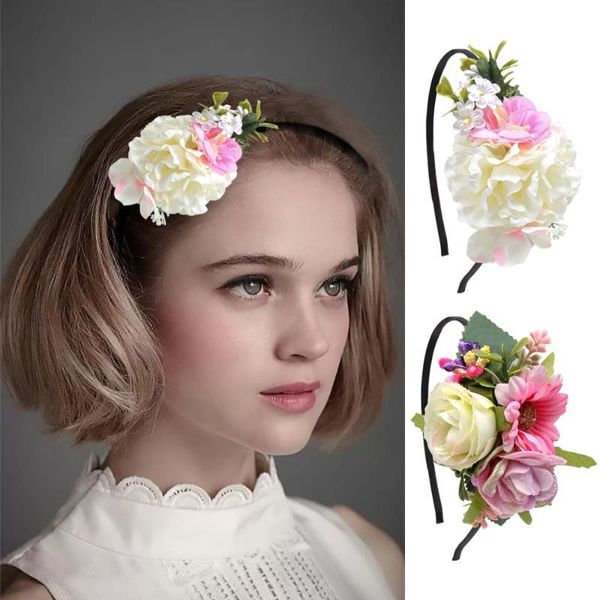 

2020 princess artificial flower headband for women floral wreath wedding birthday hairband kids hair hoop girls hair accessories, Slivery;white