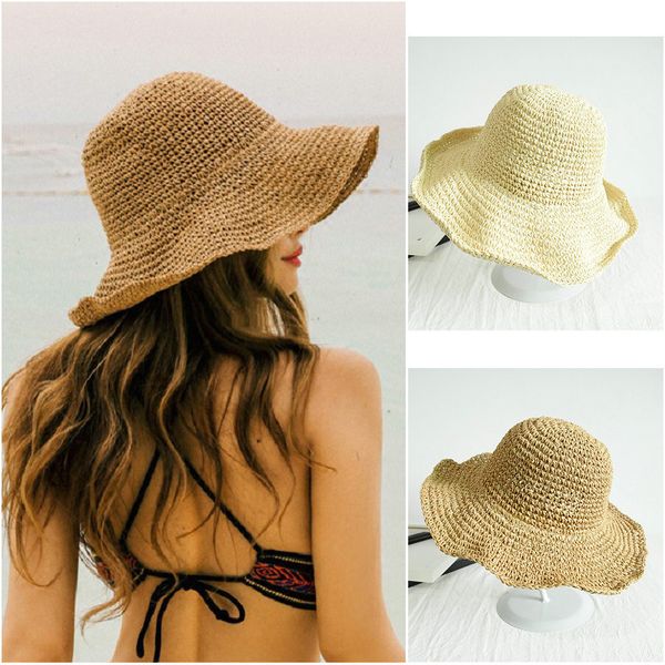 

жаркое лето hoilday floppy соломенная шляпа для женщин широкий брим бич складная лук цветок соломы вс hat для дамы моды вс cap white y200714, Blue;gray