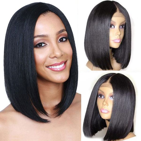 

cut wig bob undetectable transparent lace wigs short straight human hair wigs invisible 13x6 lace front hair 150% remy, Black;brown