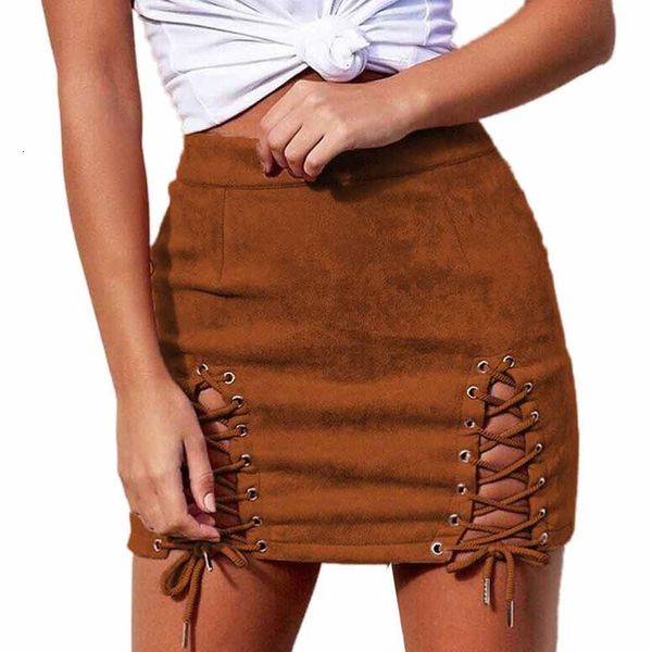 

2020 black color pencil skrits women bandage suede fabric strap slim skirt summer elastic short skirtcinghie da donna