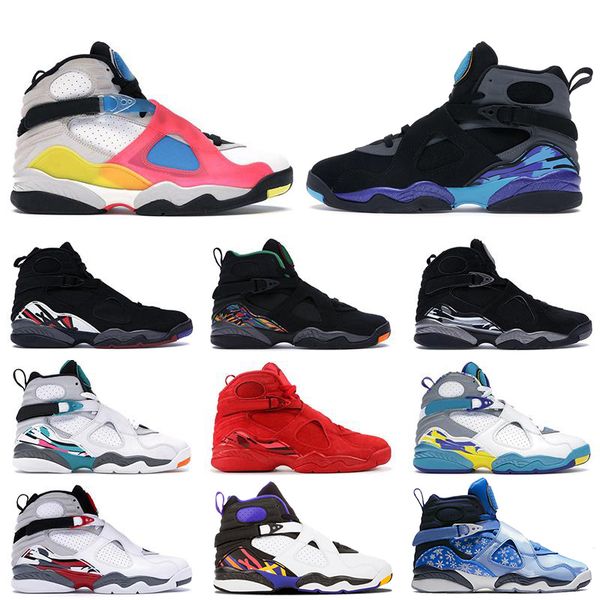 

discount new snowflake multi color 8 8s mens basketball shoes bugs bunny aqua south beach three peat tinker chrome playoffs sports sneakers, White;red