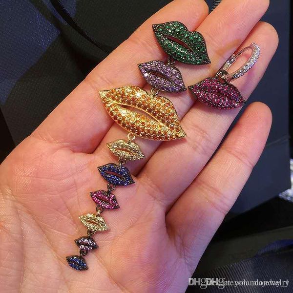 

europe and america new trendy women earrings gold plated colorful cz lips earrings for girls women nice gift, Golden;silver