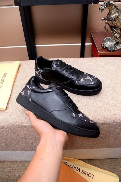 

2020y high-end men's leather print low-casual shoes, high-quality large size fashion wild lace-up sneakers, size: 38-45, Black