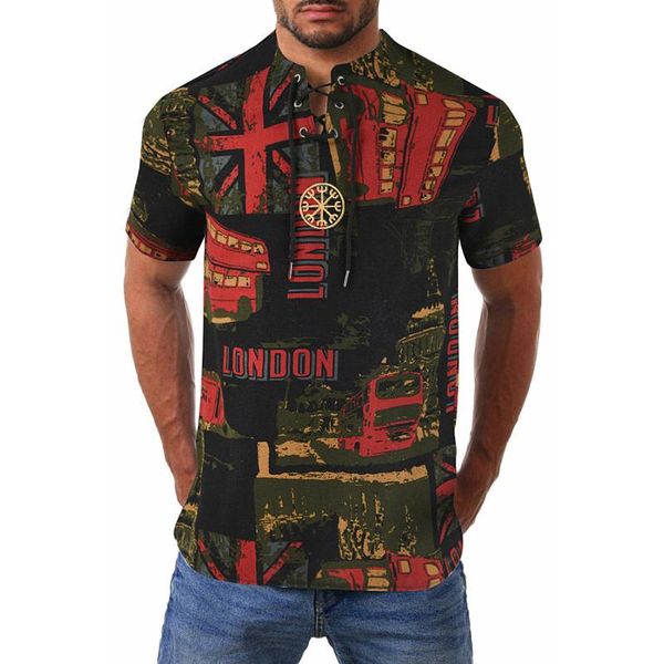 

men's casual shirts men's blouse summer clothing shirt lace up short sleeve v-neck pullover ethnic printed fashion 2021 male, White;black