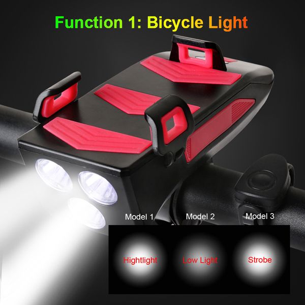 

newboler multi-funktion 4 in 1 fahrrad licht usb aufladbare led fahrrad scheinwerfer bike horn telefon halter power radfahren li